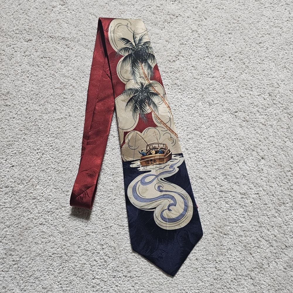 Tommy Bahama Men's Tie Coastal Ocean Boat‎ Tropical silk Travel Artsy Palm Trees - Picture 3 of 8